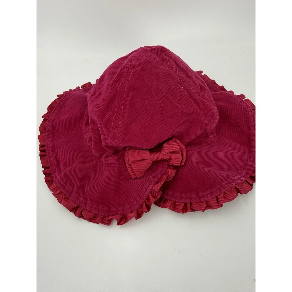 Ralph Lauren Pink Frill-Trim Hat Corduroy-Bow‎ Detail-RL Initials-Floral Lining